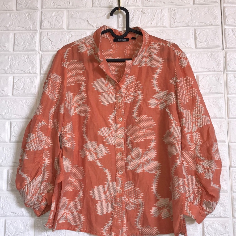 Carlisle silk blend coral button down blouse